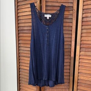 Knox Rose Deep Blue Sleeveless Top with Lace Detail